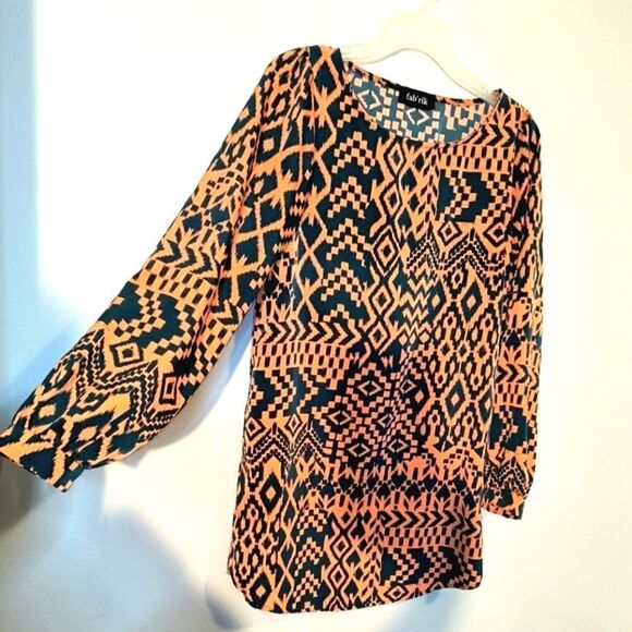 Orange & Navy Fab'rik Tribal Print Shift Dress - Picture 2 of 3